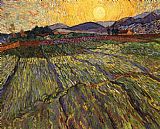 Wheat Canvas Paintings - Wheat Field with Rising Sun